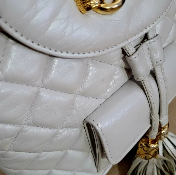 Quilted LEATHER Backpack with Gold Accents - Picture 8 of 10